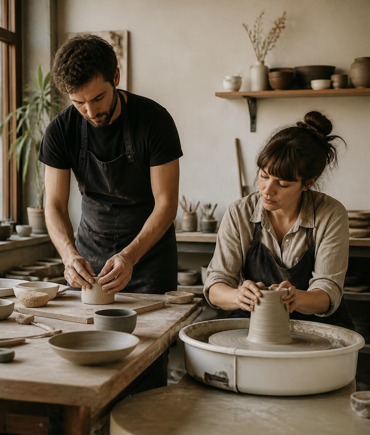 Anna i Piotr przy pracy w pracowni ceramicznej Clayzo